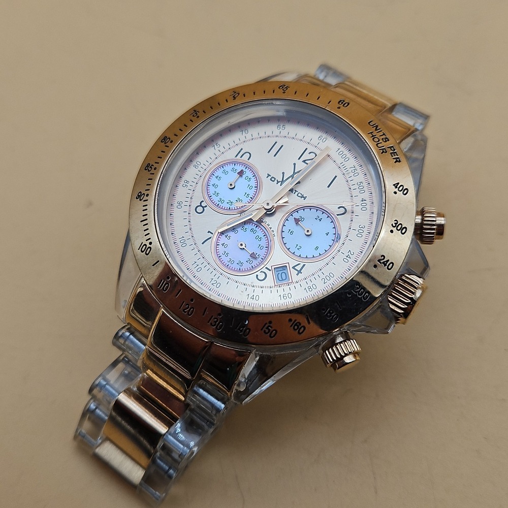 ToyWatch Rose Gold Tone Tachymeter Clear Acrylic Chronograph Watch 46MM